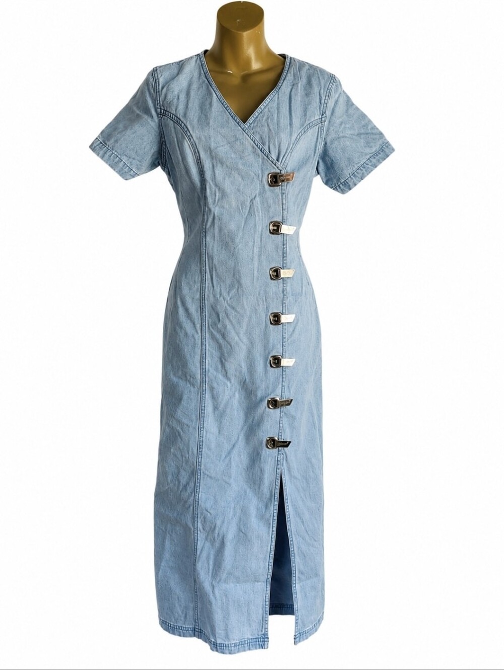 Vintage 90s Denim Stretchy Midi Dress XS